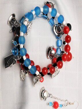 Alice in Wonderland Three-strand bracelets and earrings - No. 1 - handmade